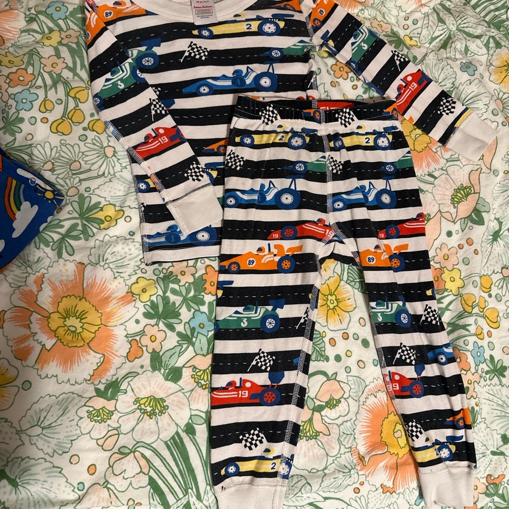 Hanna Anderson Colorful Striped Race Car Pajama Set 3T